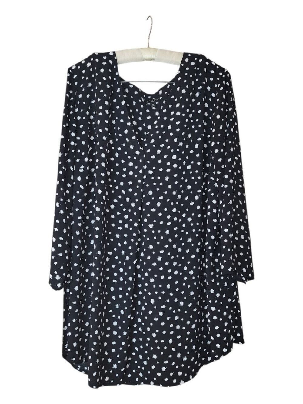 Talbots Black Blouse White Flower Print 3/4 Sleeve Top 2X